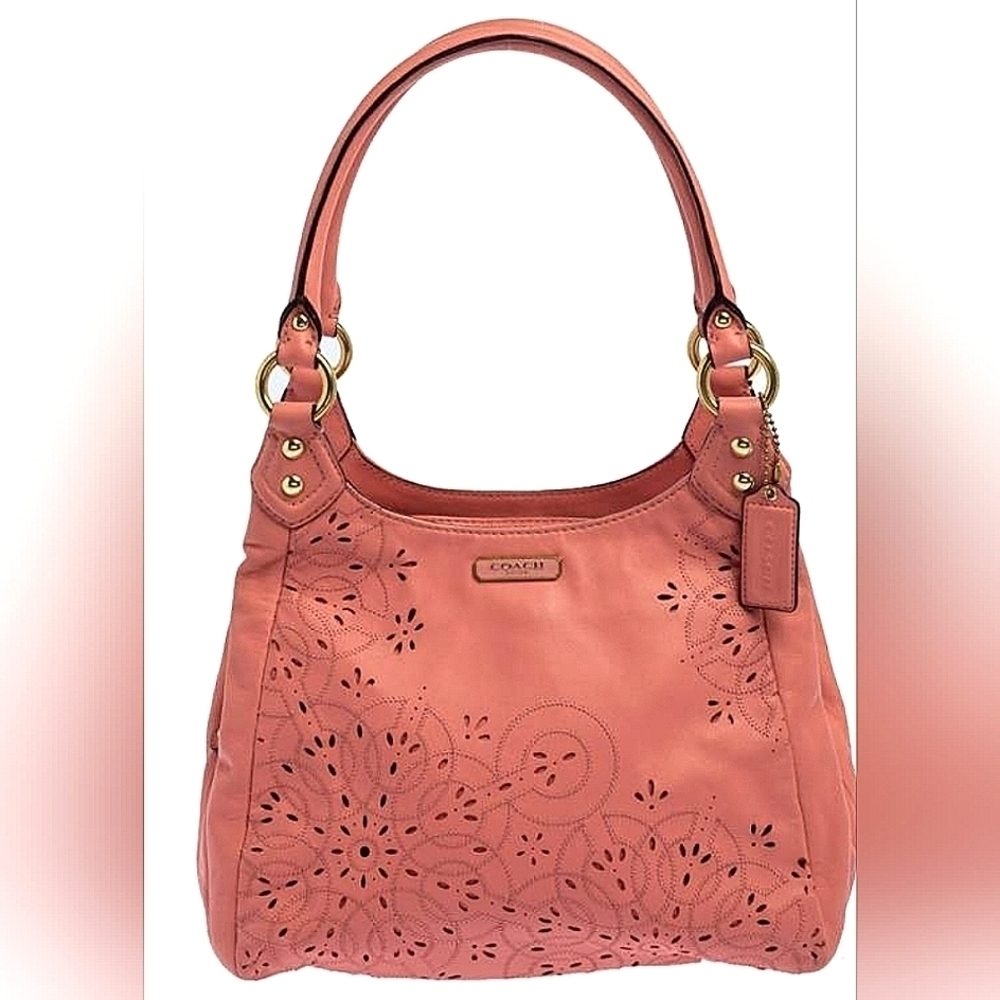 COACH 22485 VINTAGE ASHLEY TOSSED LASER CUT LEATHER SHOULDER BAG PINK CORAL HOB - Picture 4 of 16